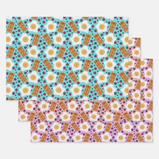 Cute Blue Eggs Bacon Strawberries Blueberries  ラッピングペーパーシート (セット)