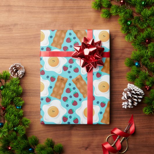 Cute Blue Eggs Bacon Strawberries Blueberries  ラッピングペーパー (クリスマスギフト)