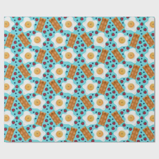 Cute Blue Eggs Bacon Strawberries Blueberries  ラッピングペーパー (フラット)