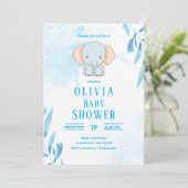 Cute Blue Elephant Baby Shower 招待状 (スタンド正面)