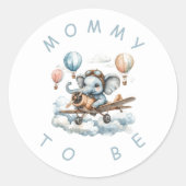 Cute Blue Elephant Baby Shower Mommy ラウンドシール (正面)