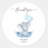 Cute Blue Elephant Baby Shower Thank You Sticker ラウンドシール (正面)