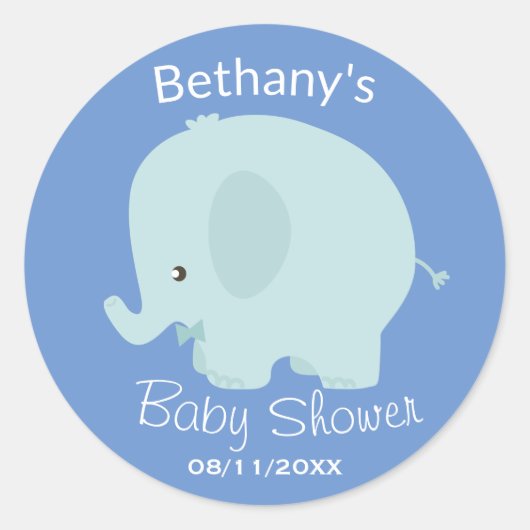 Cute Blue Elephant Boy Baby Shower Custom ラウンドシール (正面)