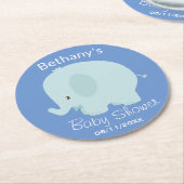 Cute Blue Elephant Boy Baby Shower Custom ラウンドペーパーコースター (アングル)
