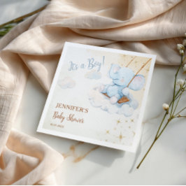 Cute Blue Elephant Cloud Baby Shower スタンダードカクテルナプキン