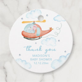 Cute Blue Elephant Helicopter Airplane Baby Shower フェイバータグ