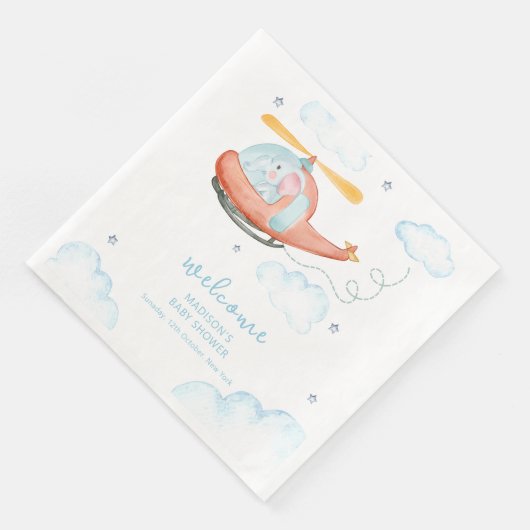 Cute Blue Elephant Helicopter Baby Shower Welcome (コーナー)