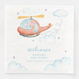 Cute Blue Elephant Helicopter Baby Shower Welcome 