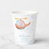 Cute Blue Elephant Helicopter Baby Shower Welcome  紙コップ (裏面)