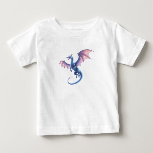 Cute Blue Fairytale Magic Dragon Cartoon ベビーTシャツ (正面)