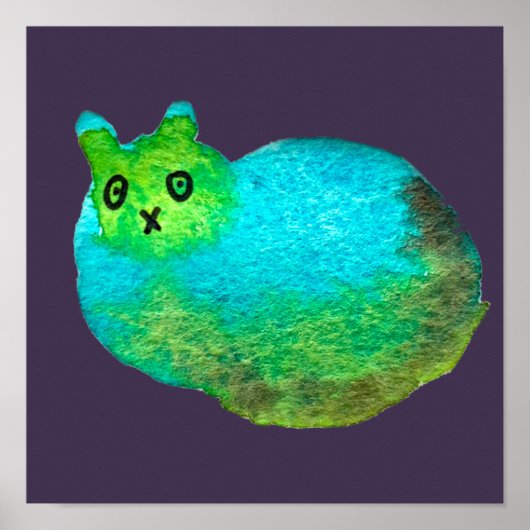 Cute blue fat cat art illustration ポスター (正面)