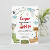 Cute Blue Fishing Ofishally One 1st Birthday  招待状 (スタンド正面)