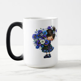 Cute Blue Floral Girl Bouquet Art Design モーフィングマグカップ