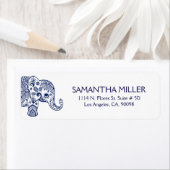 Cute Blue Floral Paisley Elephant ラベル (インサイチュ)
