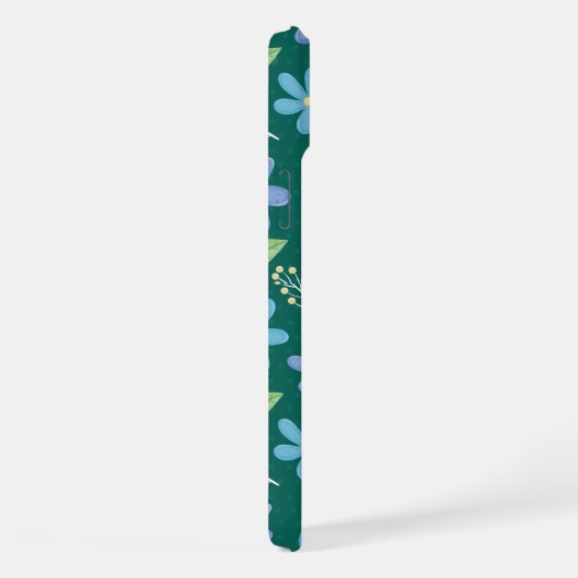 Cute Blue Floral Seamless Pattern iPhoneケース (右側面)