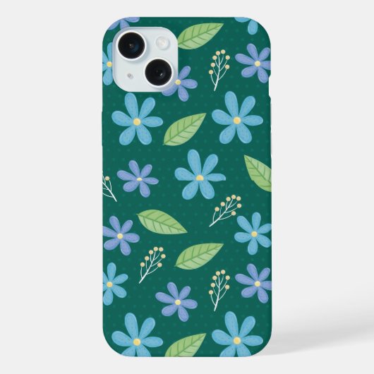 Cute Blue Floral Seamless Pattern iPhoneケース (裏面)
