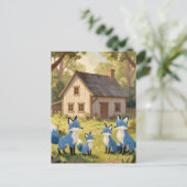 Cute Blue Fox Family Cottage ポストカード (スタンド正面)