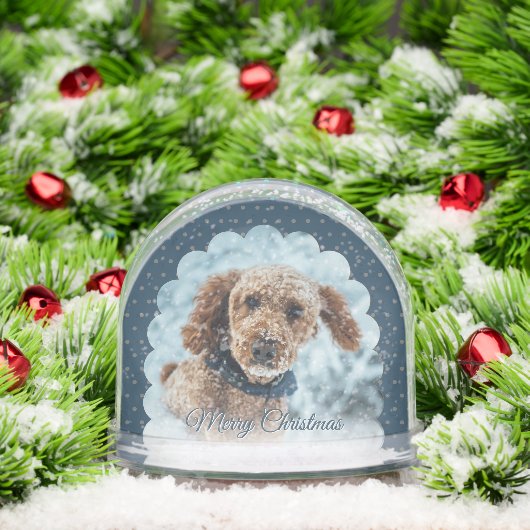 Cute Blue Frame Dog Photo Snow Globe (クリスマス)