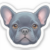 Cute Blue French Bulldog Puppy Face Design シール (正面)