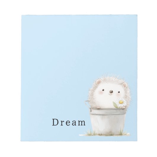 Cute Blue Garden Hedgehog in Pail ノートパッド (正面)