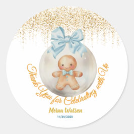 Cute blue Gingerbread   boy Bauble Christmas  ラウンドシール