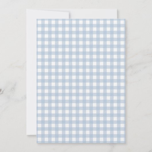 Cute Blue Gingham Bow Boy Baby Shower 招待状 (裏面)