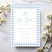 Cute Blue Gingham Bow Boy Baby Shower 招待状