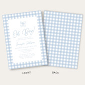 Cute Blue Gingham Bow Boy Baby Shower 招待状