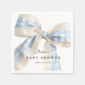 Cute Blue Gingham Checks Bow Baby Shower スタンダードカクテルナプキン (正面)