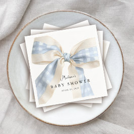 Cute Blue Gingham Checks Bow Baby Shower スタンダードカクテルナプキン
