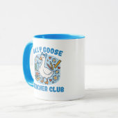 Cute Blue Gingham Silly Goose Teacher Club マグカップ (正面左)