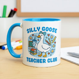 Cute Blue Gingham Silly Goose Teacher Club マグカップ
