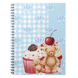 Cute Blue Gingham Teddy Bear & Ribbon ノートブック