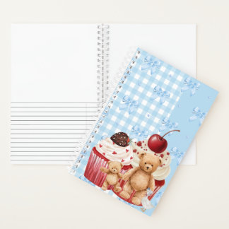 Cute Blue Gingham Teddy Bear & Ribbon ノートブック
