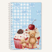 Cute Blue Gingham Teddy Bear & Ribbon  ノートブック (正面)