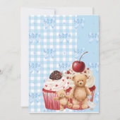 Cute Blue Gingham Teddy Bear & Ribbon 招待状 (正面)