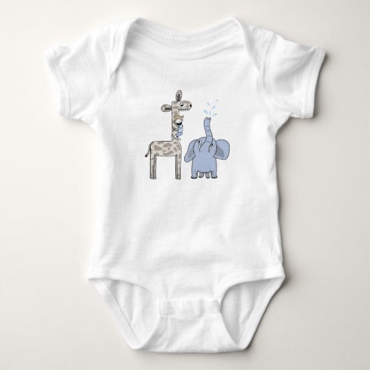 Cute Blue Giraffes Baby Bodysuit - Whimsical  ベビーボディスーツ (正面)
