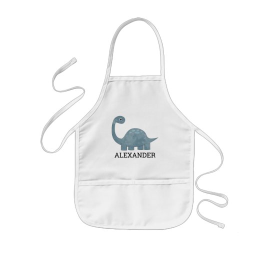 Cute Blue Gray Dinosaur Personalized 子供用エプロン (正面)