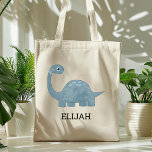 Cute Blue Gray Dinosaur Personalized Kids トートバッグ<br><div class="desc">This kids' tote bag features a cute illustration of a grayish blue dinosaur. Personalize it with your child's name in black letters. Makes a great book bag!</div>