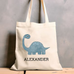 Cute Blue Gray Dinosaur Personalized Tote Bag トートバッグ<br><div class="desc">This kids' tote bag features a cute illustration of a grayish blue dinosaur. Personalize it with your child's name in black letters. Makes a great book bag!</div>