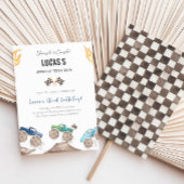 Cute Blue & Green Monster Trucks Birthday Party 招待状