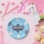 Cute Blue Halloween Birthday Party ペーパープレート (パーティー)