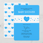 Cute Blue Heart Baby Shower Invitation 招待状 (正面/裏面)