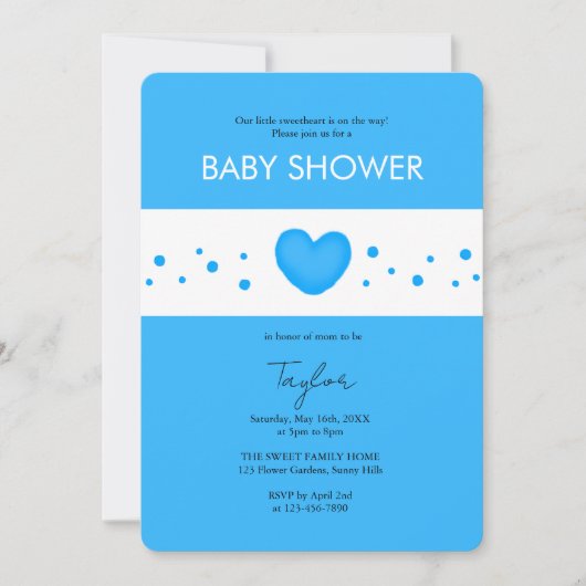 Cute Blue Heart Baby Shower Invitation 招待状 (正面)