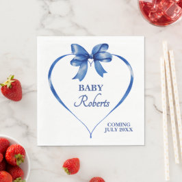 Cute Blue Heart Boy Baby Shower スタンダードランチョンナプキン