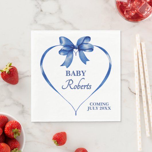 Cute Blue Heart Boy Baby Shower スタンダードランチョンナプキン (インサイチュ)