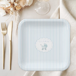 Cute Blue It's a Boy Stroller Baby Shower ペーパープレート
