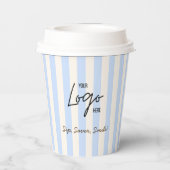 Cute Blue & Ivory Stripes Bakery Cafe Logo 紙コップ (裏面)