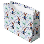 Cute Blue Kids Christmas Reindeer ラージペーパーバッグ (裏面アングル)
