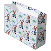 Cute Blue Kids Christmas Reindeer ラージペーパーバッグ (正面アングル)